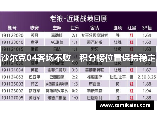 沙尔克04客场不败，积分榜位置保持稳定